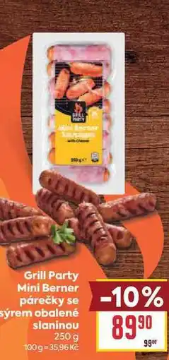 Billa Grill Party Mini Berner párečky se sýrem obalené slaninou nabídka