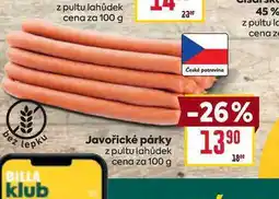Billa Javořické párky z pultu lahůdek cena za nabídka