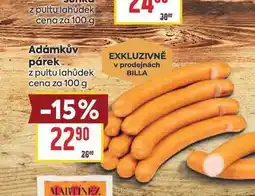 Billa Adámkův párek z pultu lahůdek cena za nabídka