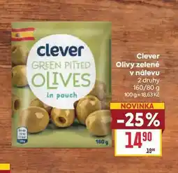 Billa Clever Olivy zelené v nálevu 2 druhy 160/80 g nabídka