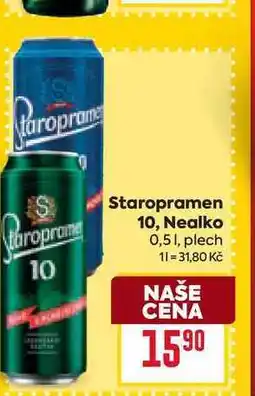 Billa Staropramen 10, Nealko 0,51, plech nabídka