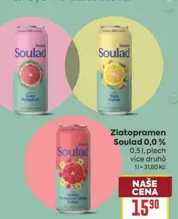 Billa Zlatopramen Soulad 0,0% 0,5l, plech nabídka