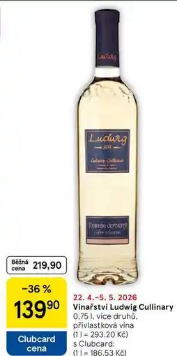 Tesco Vinařství Ludwig Cullinary, 0.75 l, více druhů nabídka