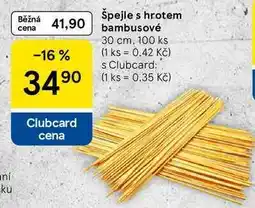 Tesco Špejle s hrotem bambusové, 30 cm, 100 ks nabídka
