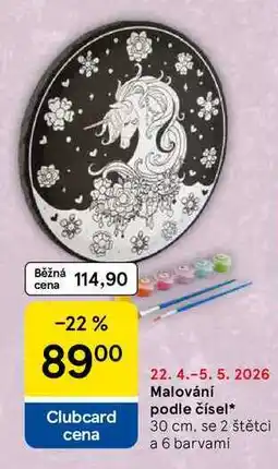 Tesco Malování podle čísel, 30 cm, se 2 štětci a 6 barvami nabídka