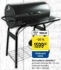 Tesco Gril sudový s kolečky, grilovací plocha 59 × 31 cm. celkové rozměry 80 x 60 x 100 cm nabídka