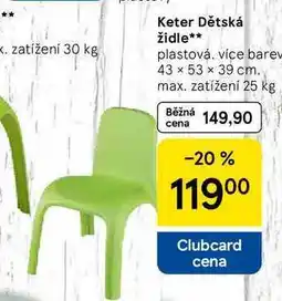 Tesco Keter Dětská židle, plastová, více barev 43 x 53 x 39 cm, max. zatížení nabídka