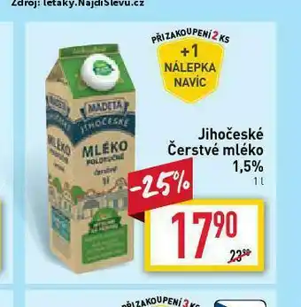 Billa Jihočeské čerstvé mléko 1,5% nabídka