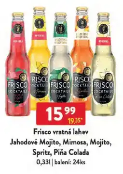 Qanto Frisco vratná lahev Jahodové Mojito, Mimosa, Mojito, Spritz, Piña Colada nabídka