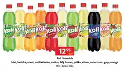 Qanto Koli limonáda kiwi, bezinka, oranž, multivitamin, malina, bílý hrozen, jablko, citron, cola classic, grep, mango nabídka
