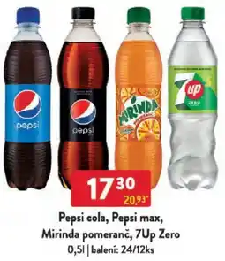 Qanto Pepsi cola, Pepsi max, Mirinda pomeranč, 7Up Zero nabídka