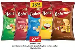 Qanto Bohemia chips jemně solené, slanina, čerstvý sýr a cibulka, špíz, smetana a cibule nabídka