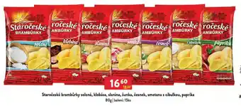 Qanto Staročeské brambůrky solené, klobása, slanina, šunka, česnek, smetana s cibulkou, paprika nabídka