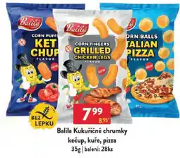 Qanto Balila Kukuřičné chrumky kečup, kuře, pizza nabídka