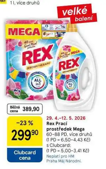 Tesco Rex Prací prostředek Mega, 60-88 PD, více druhů nabídka