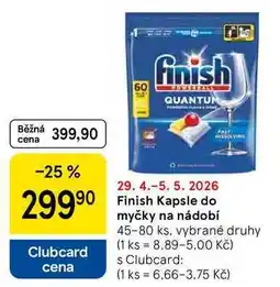 Tesco Finish Kapsle do myčky na nádobí, 45-80 ks, vybrané druhy nabídka