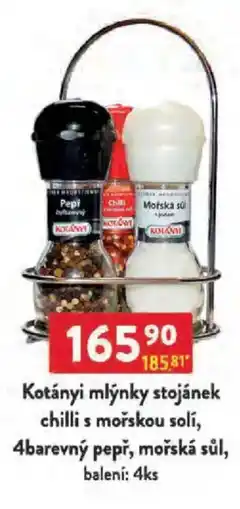 Qanto Kotányi mlýnky stojánek chilli s mořskou solí, 4barevný pepř, mořská sůl nabídka