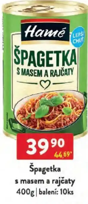 Qanto Hamé Špagetka s masem a rajčaty nabídka