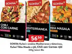 Qanto SOKRA Kuřecí v omáčce Mediterranea s těstovinou, Kuřecí Tikka Masala s rýží, Chili con Carnes rýží nabídka