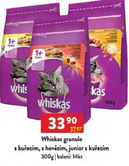 Qanto Whiskas granule s kuřecím, s hovězím, junior s kuřecím nabídka