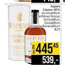 Jip Espero Liqueur 40% Coconut&Rum Caribbean Orange Coffee&Rum Cocoa&Rum Caribbean Banana&Rum nabídka