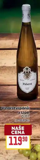 Billa Vinařství Pánů z Lipé Pálava nabídka