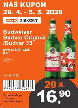 COOP DISKONT Budweiser Budvar Originál /Budvar 33 nabídka