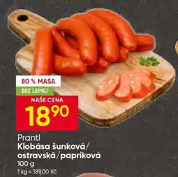 Hruška Prantl Klobása šunková/ostravská/papriková nabídka