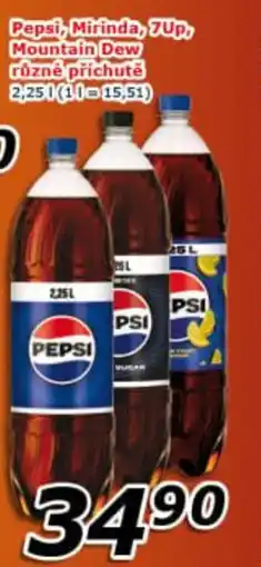 ESO MARKET Pepsi, mirinda, 7up, mountain dew různé příchutě nabídka