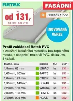DEK Profil zakládací Retek PVC nabídka