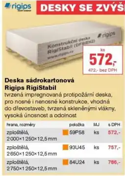 DEK Deska sádrokartonová Rigips RigiStabil nabídka