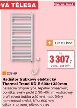 DEK Radiátor trubkový elektrický Thermal Trend KD-E 600×1 320 mm nabídka