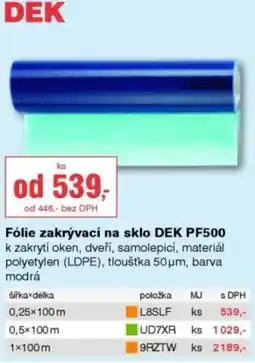 DEK Fólie zakrývací na sklo DEK PF500 nabídka