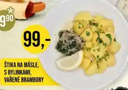 Jip Štika na másle, s bylinkami, vařené brambory nabídka