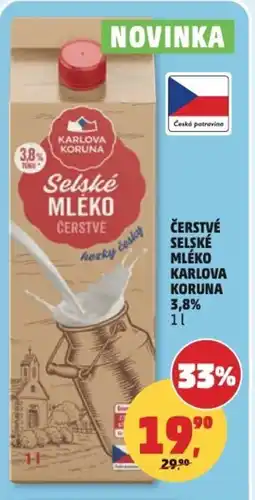 Penny Market Čerstvé selské mléko karlova koruna 3,8% nabídka