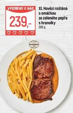 Globus XL Hovězí roštěná s omáčkou ze zeleného pepře s hranolky nabídka