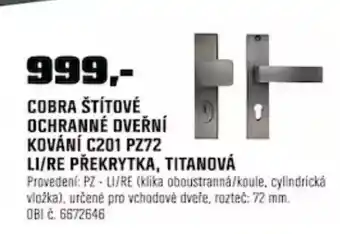 OBI Cobra štítové ochranné dveřní kování c201 pz72 li/re překrytka, titanová nabídka