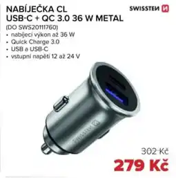 Auto Kelly Nabíječka cl USB-C + QC 3.0.36 W Metal nabídka