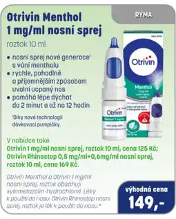 PharmaPoint Otrivin Menthol 1 mg/ml nosní sprej nabídka