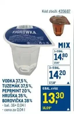Makro Vodka 37,5%, tuzemák 37,5%, peprmint 20%, hruška 35%, borovička 38% nabídka