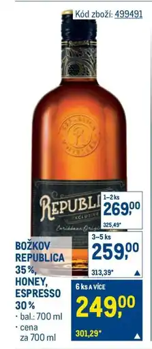 Makro BOŽKOV REPUBLICA 35%, HONEY, ESPRESSO 30% nabídka