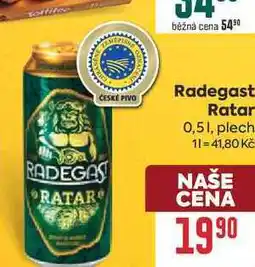 Billa Radegast Ratar 0,51, plech nabídka