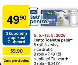 Tesco Tento Toaletní papír, 8 roli, 3 vrstvy, více druhů nabídka