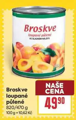 Billa Broskve loupané půlené 4990 820/470 g nabídka
