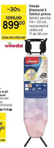 Tesco Vileda Diamond S Žehlicí prkno, žehlicí plocha 114 x 33 cm, nastavitelná výška od 71 do 90 cm nabídka