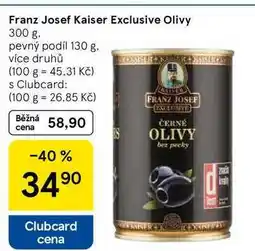 Tesco Franz Josef Kaiser Exclusive Olivy, 300 g. pevný podíl 130 g nabídka
