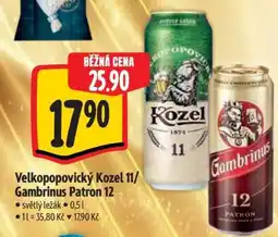 Albert Velkopopovický Kozel 11 Gambrinus Patron 12 nabídka