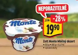 Albert Zott Monte Mléčný Dezert nabídka