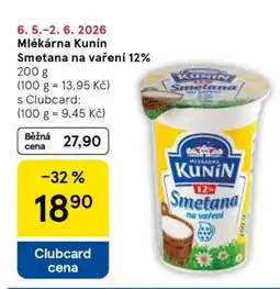Tesco Mlékárna Kunín Smetana na vaření 12% nabídka