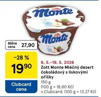 Tesco Zott Monte Mléčný dezert čokoládový s lískovými oříšky nabídka